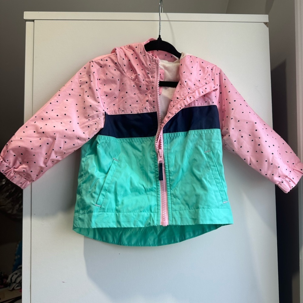Cat & Jack Pink, Navy & Teal Colorblock Rain Jacket